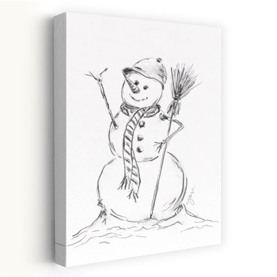 Snowman With Broom Whimsical Abstract Contemporary Winter Art