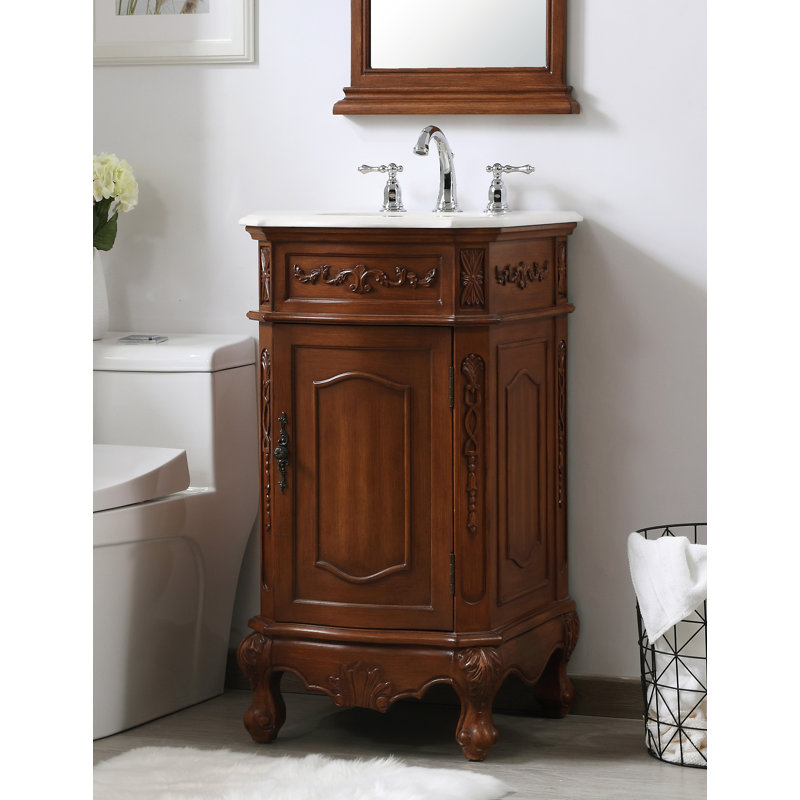 Ensemble de meuble-lavabo simple 19 po Lunette, Teck, Blanc ivoire