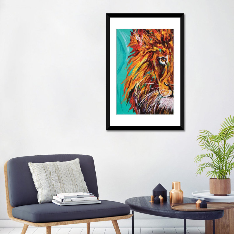 « lion i », impression sur toile, Papier d'art encadré noir, Blanc, H 32 po x l 24 po x P 1 po