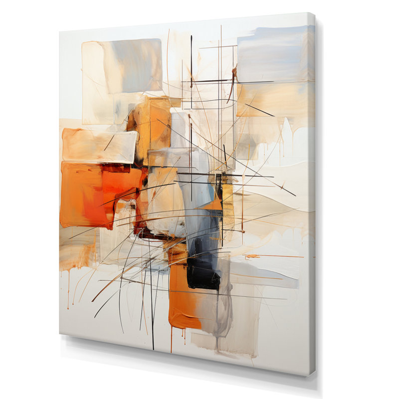 Orange Gray Line Art Abstract Expressionism - minimalism canvas art print , 40" H x 30" W x 1.5" D, Wrapped Canvas