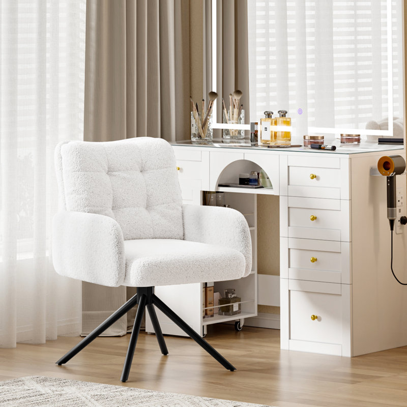 Upholstered Chenille Swivel Accent Chair, White