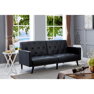 Sprague 75" Faux Leather Tuxedo Arm Sofa with Convertible Sofa Bed