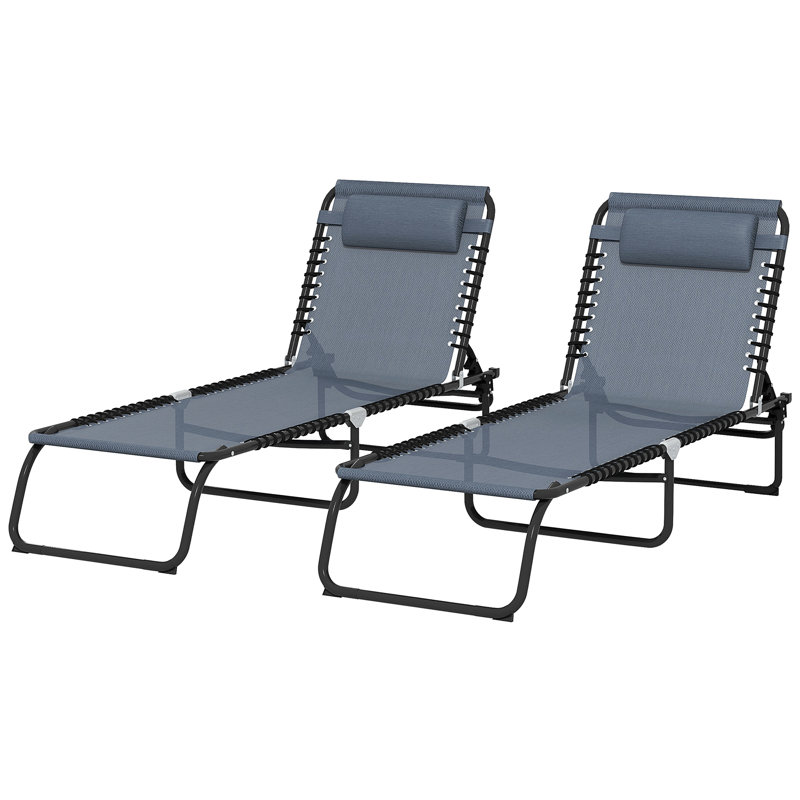 Folding Chaise Lounge Pool Chair, Patio Sun Tanning Chair, Outdoor Lounge Chair With 4-Position Reclining Back, Breathable Mesh Seat For Beach, Yard, Patio