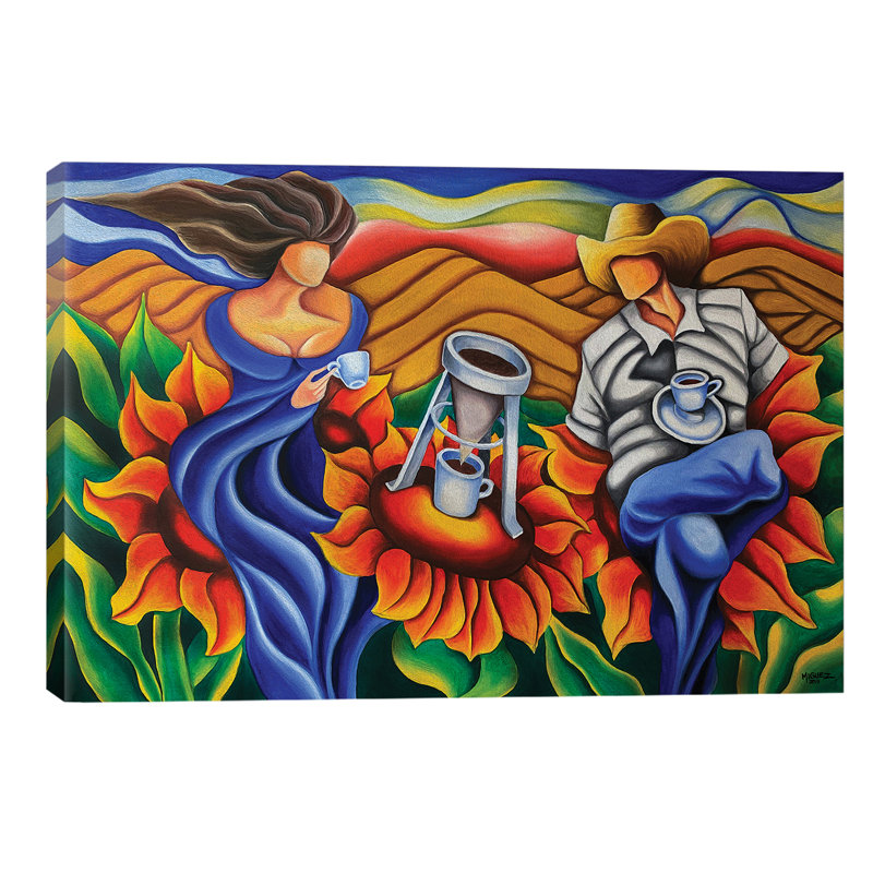 Coffee On Flowers - Painting on Canvas, No Frame, 101.6 cm H x 66.04 cm W x 3.175 cm D