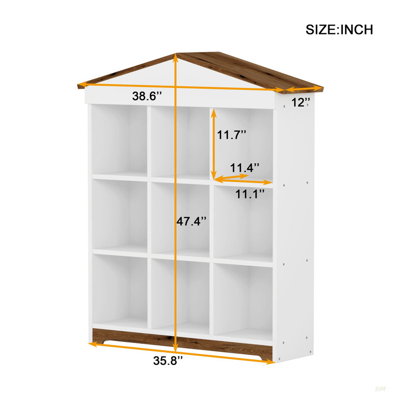 House-Shaped Storage Rack With Nine Storage Compartments, Three-Layer Bookshelf  With Colorblock Design (Bookshelf)