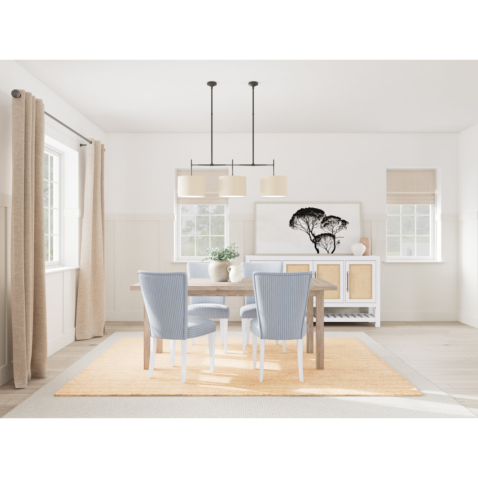 Lana Dining Set With Four Leg Table And Striped Side Chairs, Brown