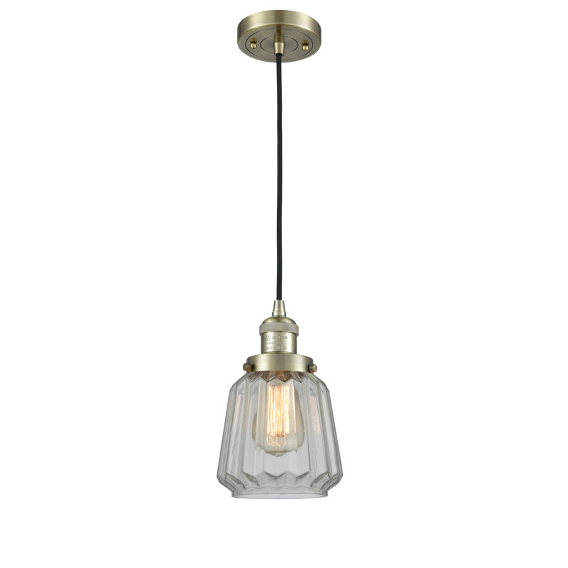 Luminaire suspendu en forme de cloche à 1 lumière Vinson, Laiton antique, Transparent, Ampoule non incluse