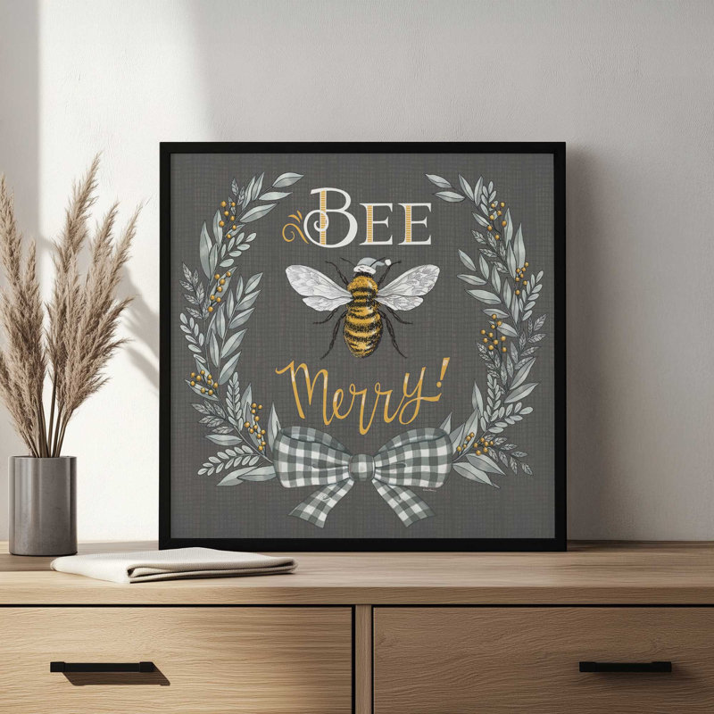 Bee Merry by Deb Strain Art Print, L 30 po x H 30 po, Impression encadrée, Blanc