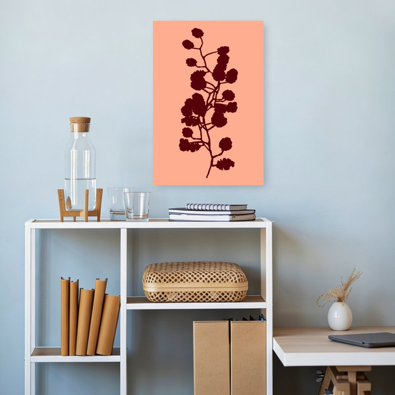 «Peach Botanical Silhouette Abstract Elegant Minimalist Nature Plant», reproduction d'art murale, H 18 po x l 12 po