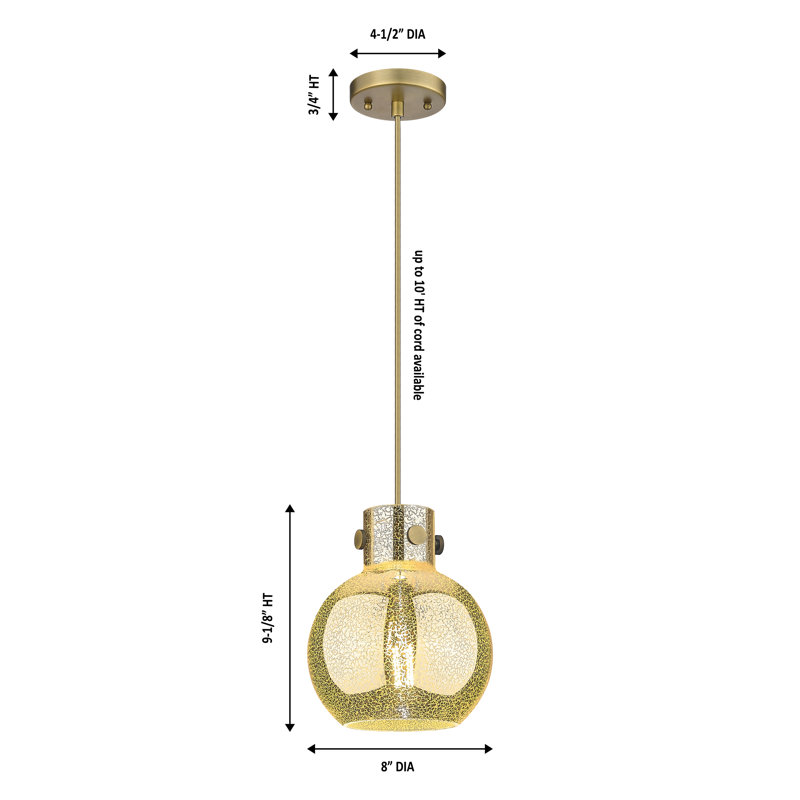 Luminaire suspendu 1 lumière Lantz, H 9,13 po x l 8 po x P 8 po, Nickel poli