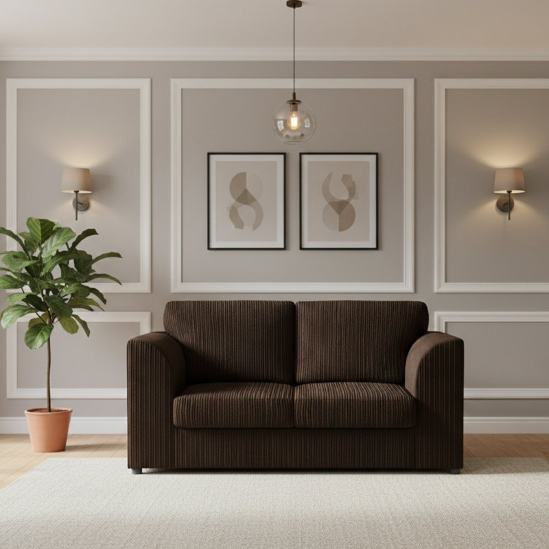 2 Seater Corduroy Sofa, Brown