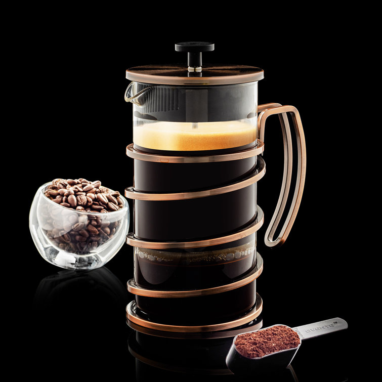 Ovente Glass French Press Coffee Maker 34oz w/Stainless Steel Filter Plunger, Copper FSW34C Ovente