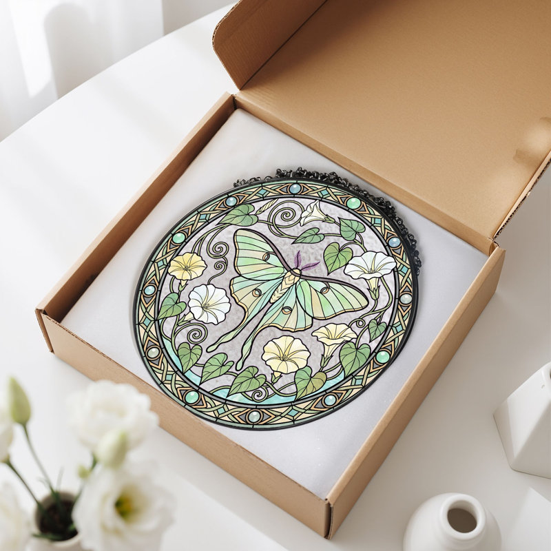 Panneau de vitrail floral Moth ， H 12 po, 12"H