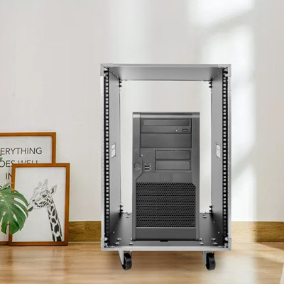 16U Portable Mobile Rolling Network Rack (21'' H X 34.3'' W X 19.7'' D)