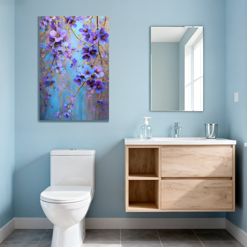Plants &Flowers Purple Flowers On Blue Background Canvas Art, 18" H x 12" W