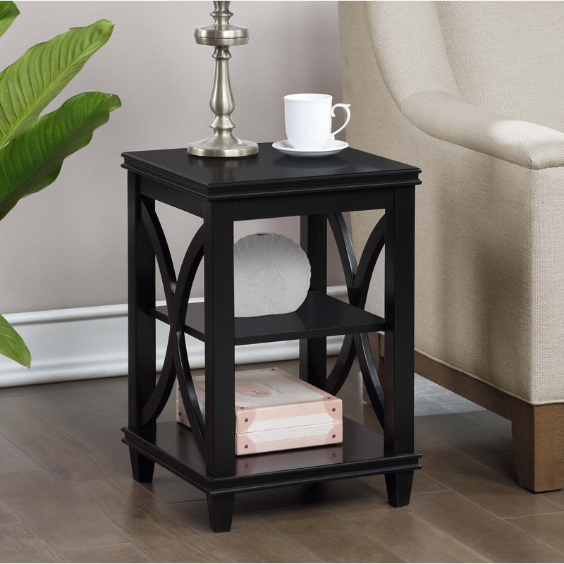 Pettegrow 24'' Tall End Table with Storage with Solid Wood Frame, Black