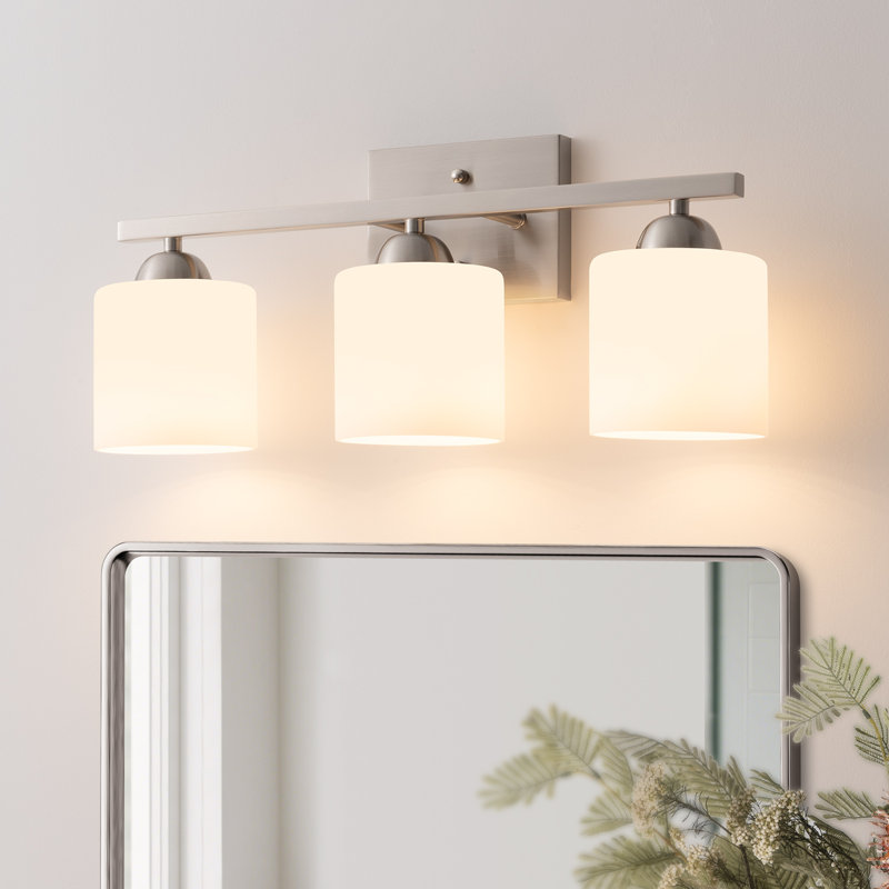 3-Light Bathroom Vanity Light Fixture with Opal Glass Shades, Brushed Nickel, 3