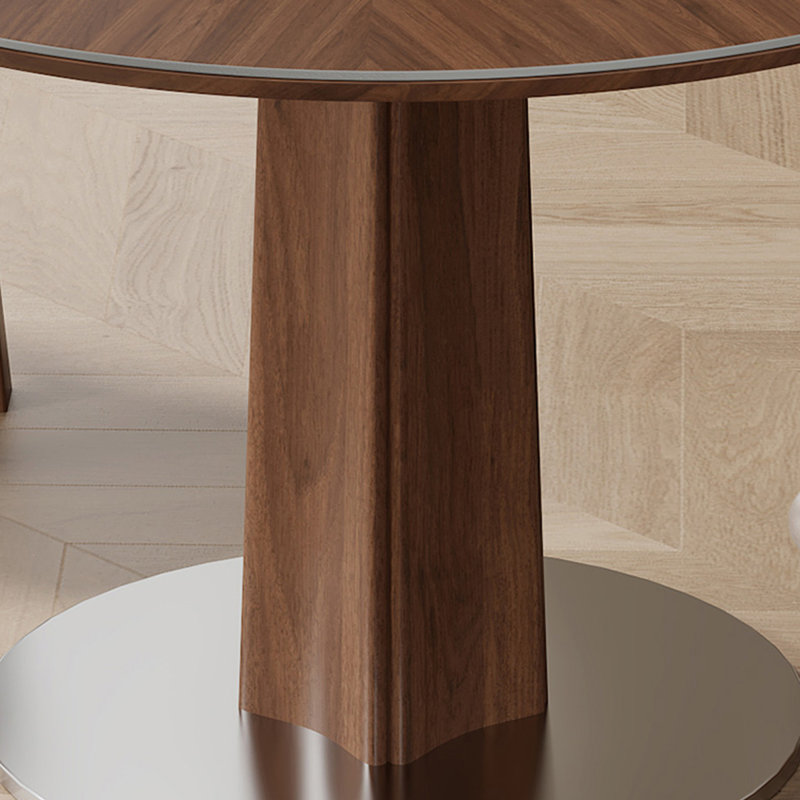 Walnut Round Sintered Stone Dining table, 29.53" H x 39.37" L x 39.37" W