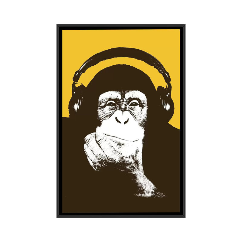 «Headophone Monkey», impression sur toile, H 26 po x l 18 po x P 1,5 po, Toile avec cadre noir
