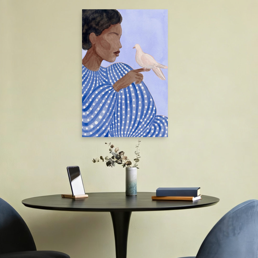 Serene Woman And Dove Elegant Peaceful Serene Bird Portrait Wall Art Print