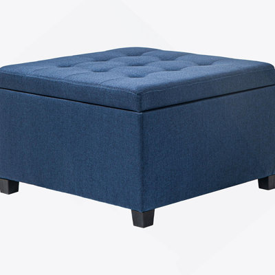 Fabric Tufted Storage Ottoman With Flip Top Seat Lid, Metal Hinge And Stable Eucalyptus Wood Frame For Living Room, Entryway, Or Bedroom, Blue