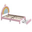 Lit tapissier pour enfants arc-en-ciel: cadre en velours princesse, tiroir de rangement (coloré et rose, aucun sommier requis)-118036916