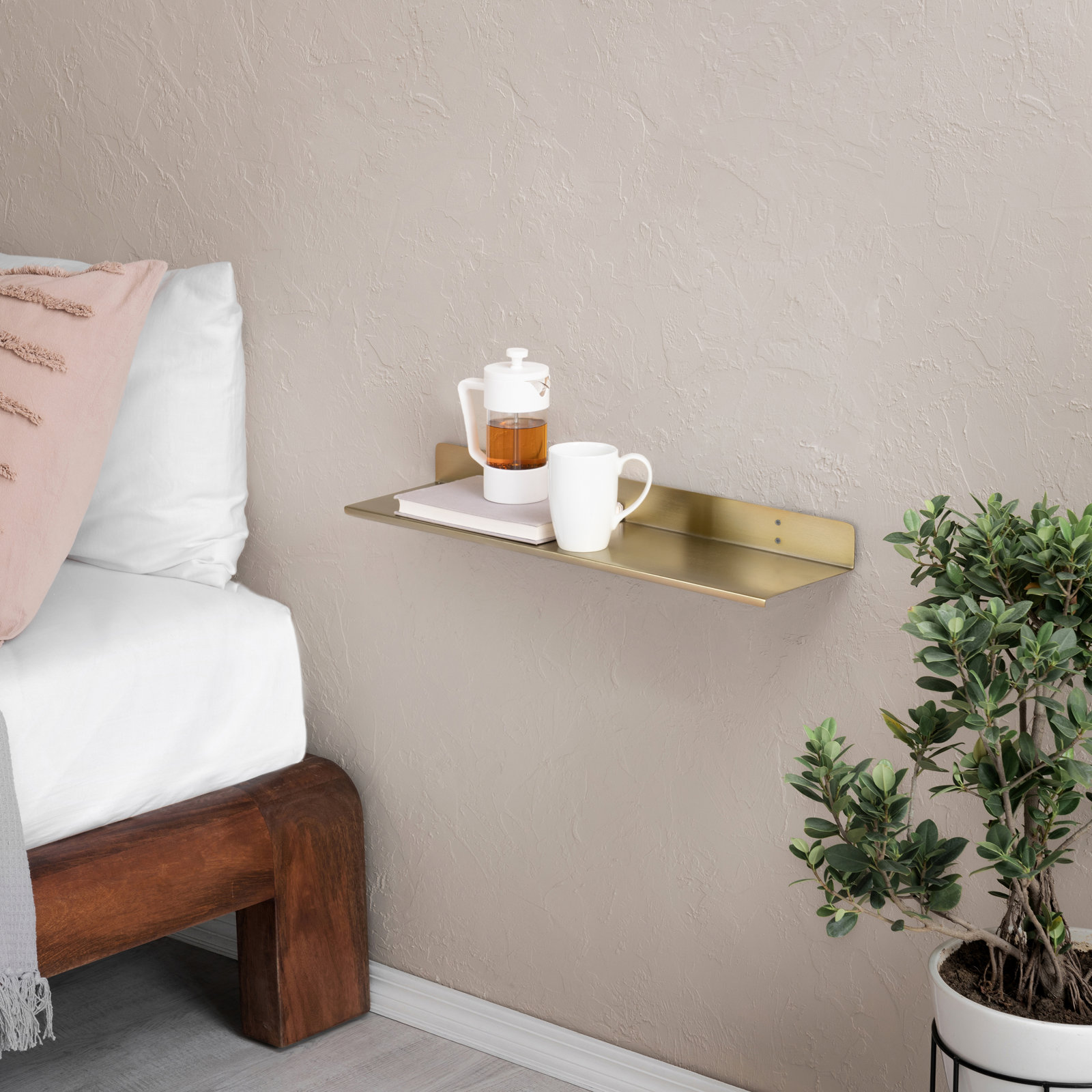 Maja Metal Wall Mounted Floating Display Shelf, 2" H x 24" W x 6" D, Gold