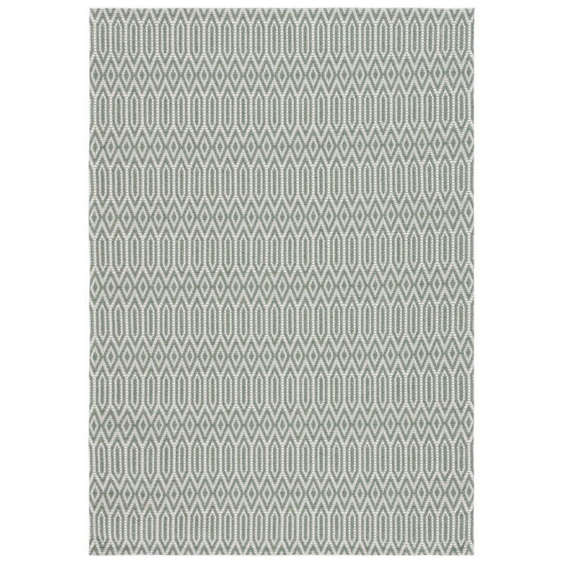 Martha Stewart 405 Cotton Geometric Rug in Green/Ivory, Rectangle 5' x 7'