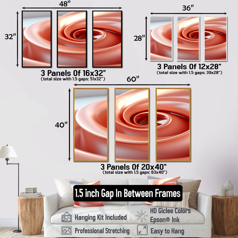 Abstrait tourbillon apaisant orange - art mural géométrique, Cadre flottant noir, H 28 po x l 36 po x P 1 po