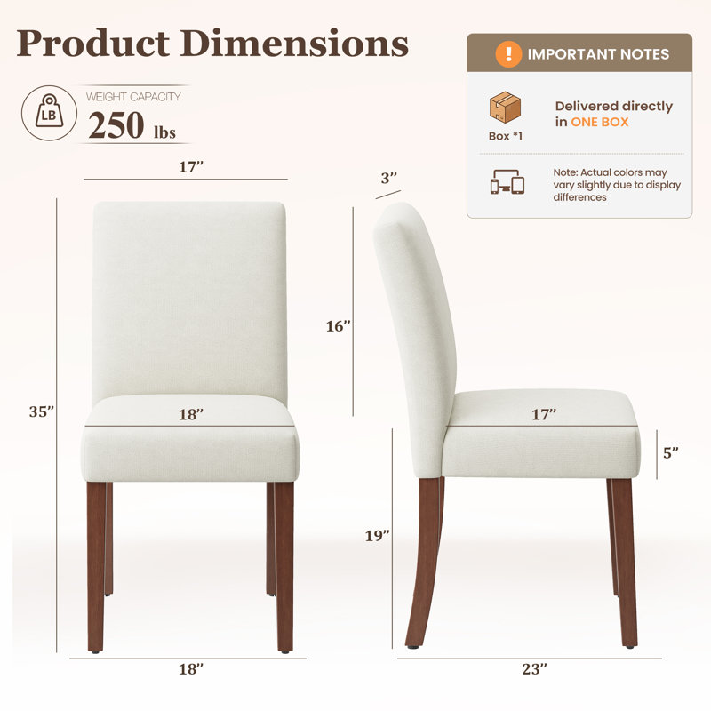 Oakridge Fabric Upholstered Parsons Side Dining Chair with Solid Rubberwood Legs, High-Density Foam Cushion, Beige