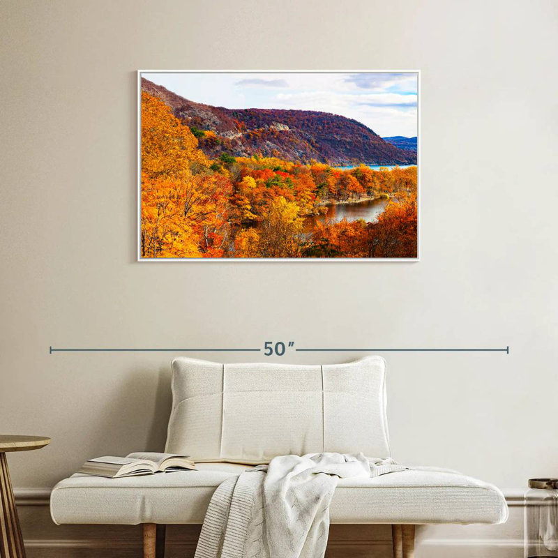 Autumn Bear Mountainscape, Floating Frame White, 37" X 25"