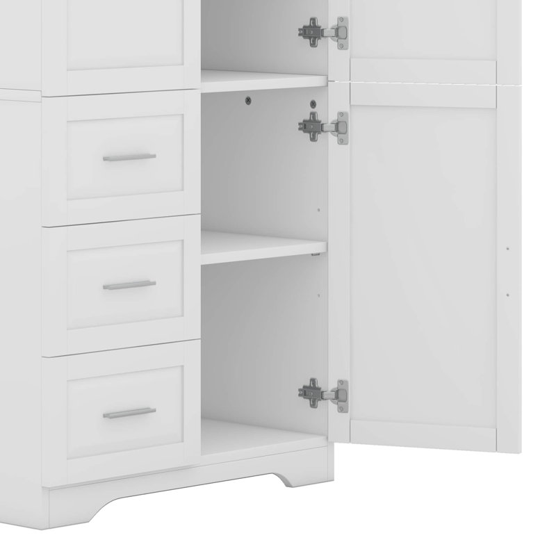 Tall And Wide Storage Cabinet With Drawers, White