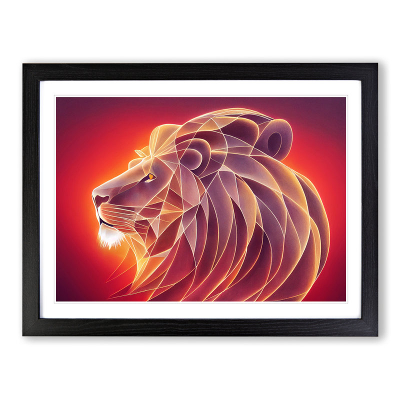 XH1022-8880X The Abstract Lion - Single Picture Frame Print, 46cm H x 64cm W x 2cm D, Black Framed