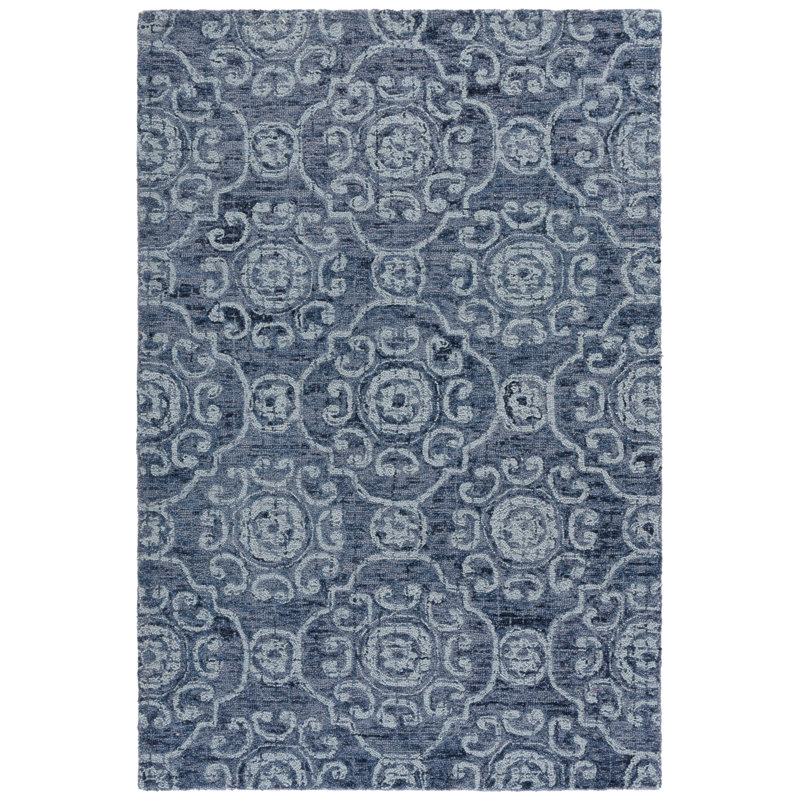 Sulema Hand Tufted Wool Damask Rug, Rectangle 4' x 6'