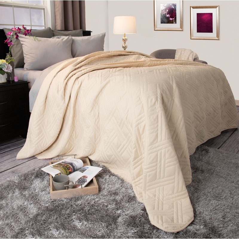 Quilt Coverlet -Basket Weave Quilted Patterned Bedspread for All Seasons - Soft and Lightweight Bedding by Lavish Home, Ivory