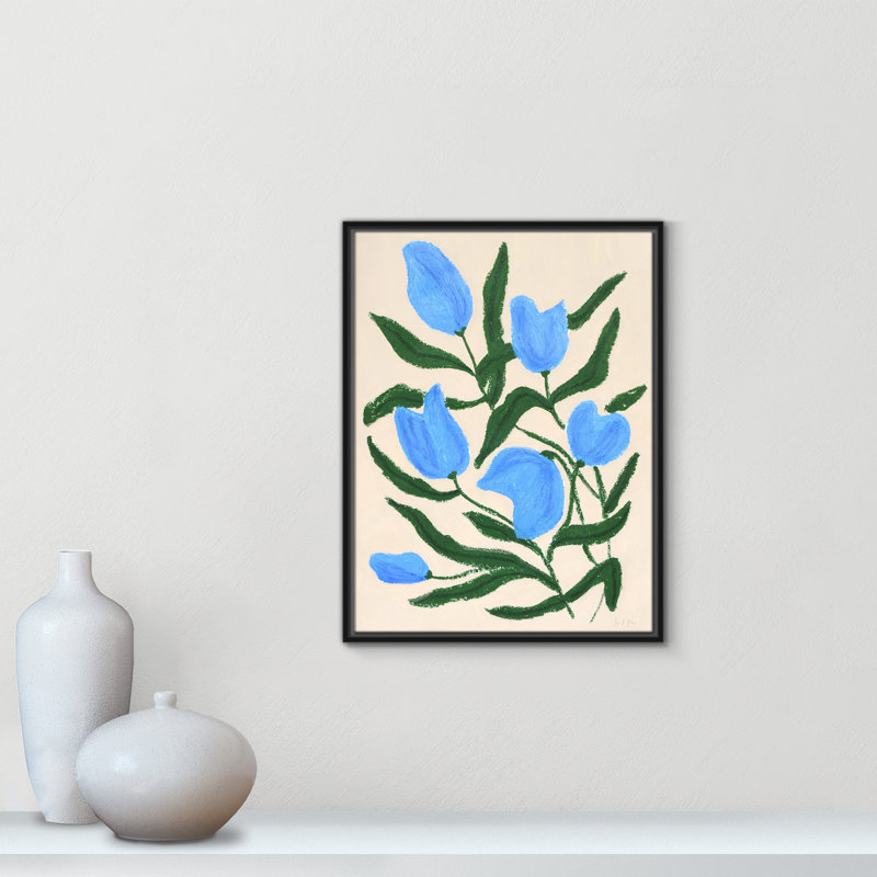 «Colette Blue Tulips Print» par Camilla Bergqvist, Noir, H 25,5 po x l 19,5 po