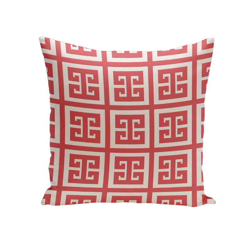 Geometric Outdoor Reversible Throw Pillow, 18" H x 18" W, Coral