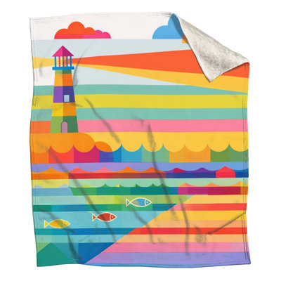 Lighthouse Seascape Illustration Blankets