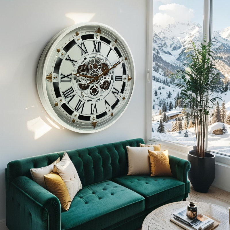 Horloge murale 26 po ronde surdimensionnée pour le salon, Blanc