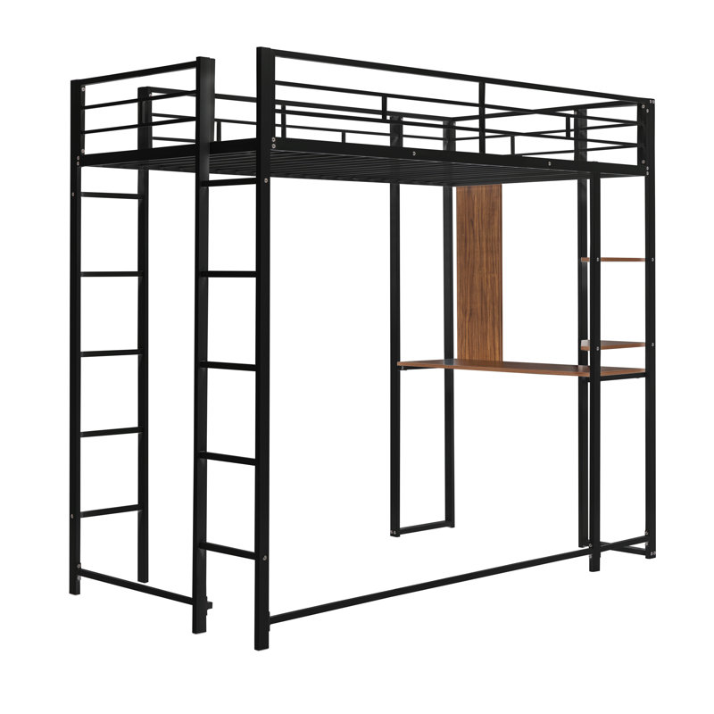 Structure de lit mezzanine en métal avec 2 tablettes et un bureau pour la chambre à coucher, Noir