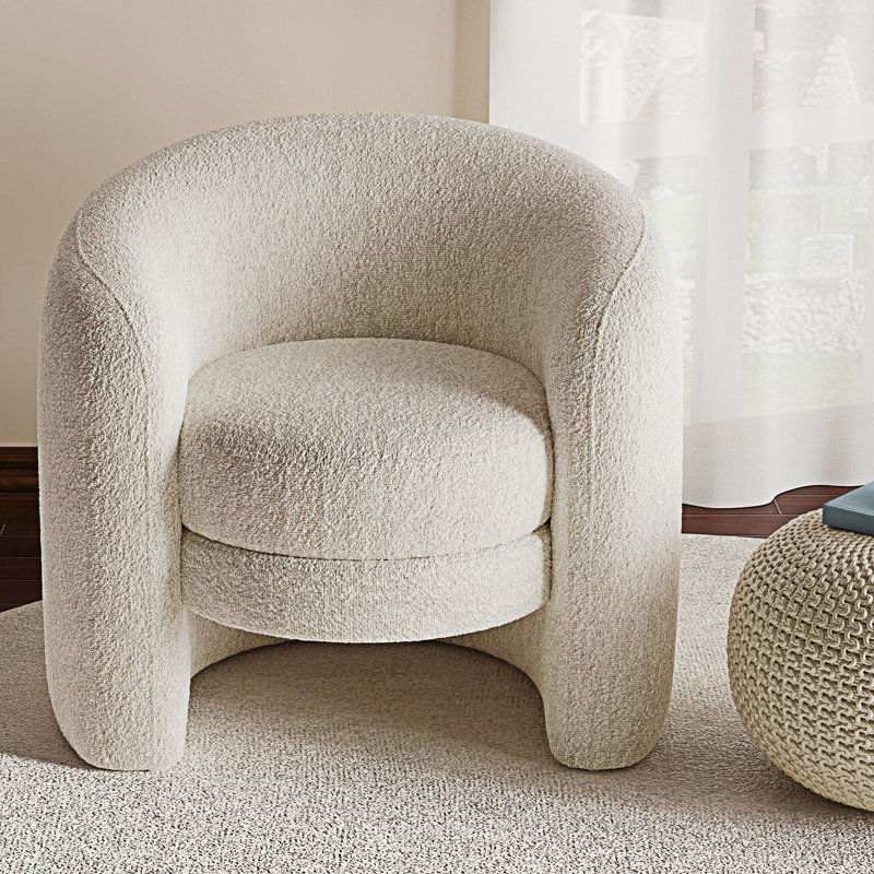 Chaise d'appoint moderne à dossier courbé et rembourrée, Ivoire ivoire