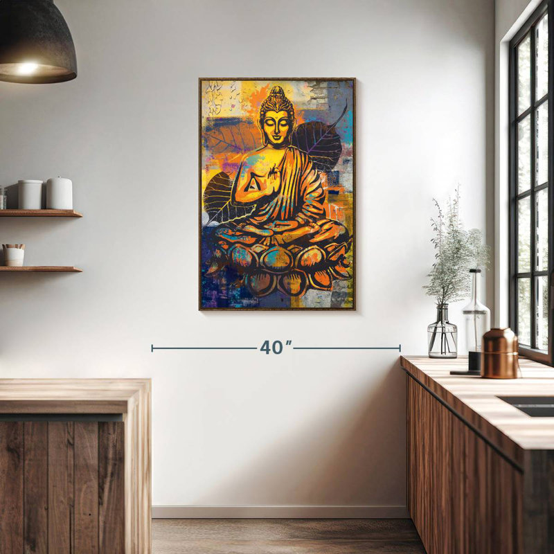 Bouddha assis en forme de lotus, 25" x 37", Floating Frame Walnut
