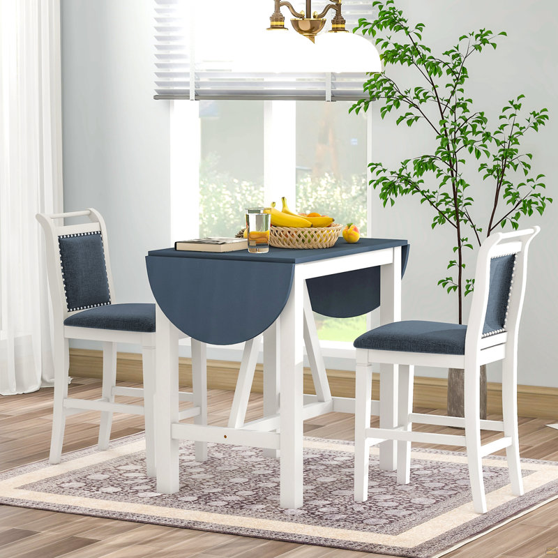 Ensemble de table de salle à manger à hauteur de comptoir en bois 3 pièces avec 2 chaises rembourrées