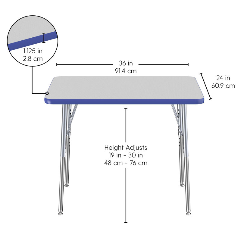 Laminate Adjustable Rectangle 1 Students Activity Table, Grey/Blue/Silver
