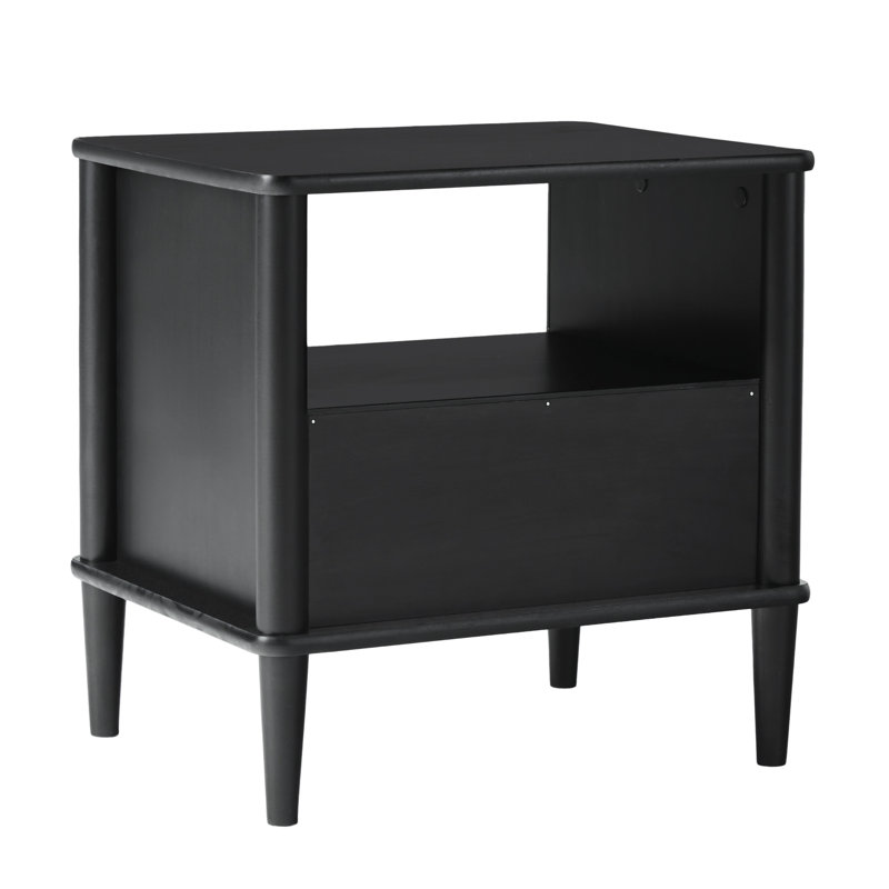 Boshell 1-Drawer Solid Wood Nightstand, Black