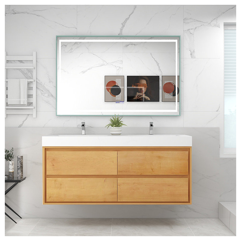 Azden 47" Wall-Mounted Double Bathroom Vanity Set, Light Oak