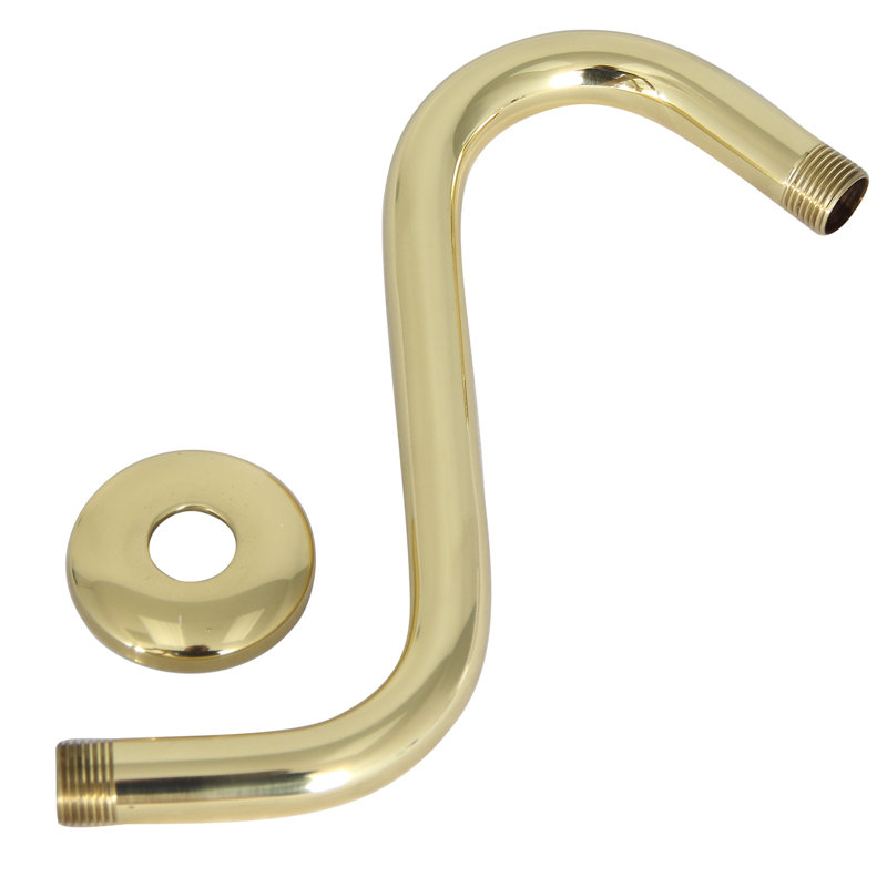 Offset Heavy Duty Shower Arm with Flange, Polished Brass