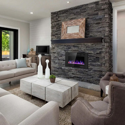 Recessed & Wall Mounted Electric Fireplace With Remote Control & Adjustable Flame