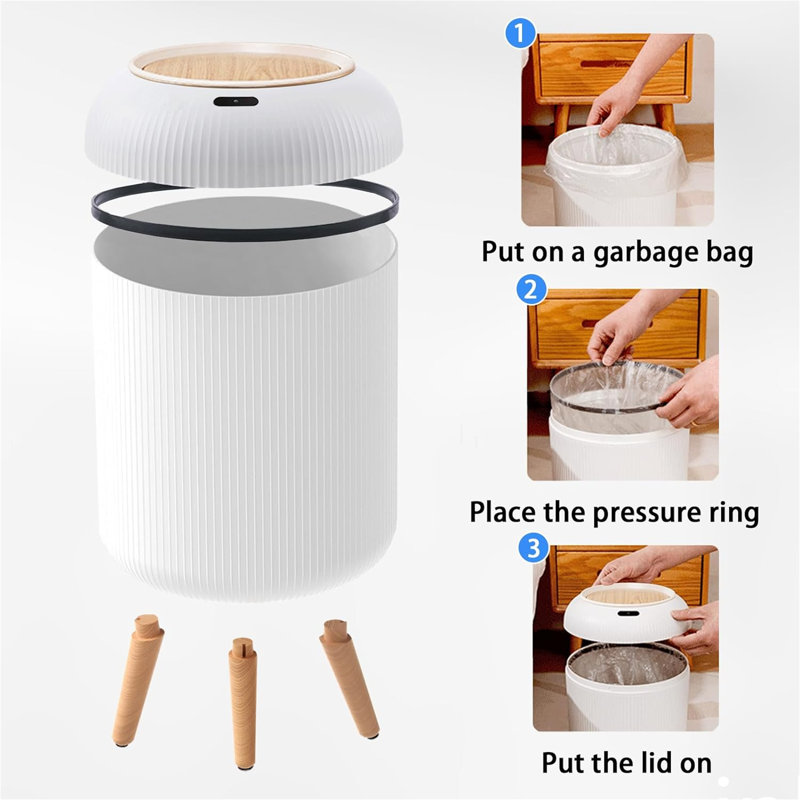 White Plastic Touchless Motion Sensor Trash Can with Lid