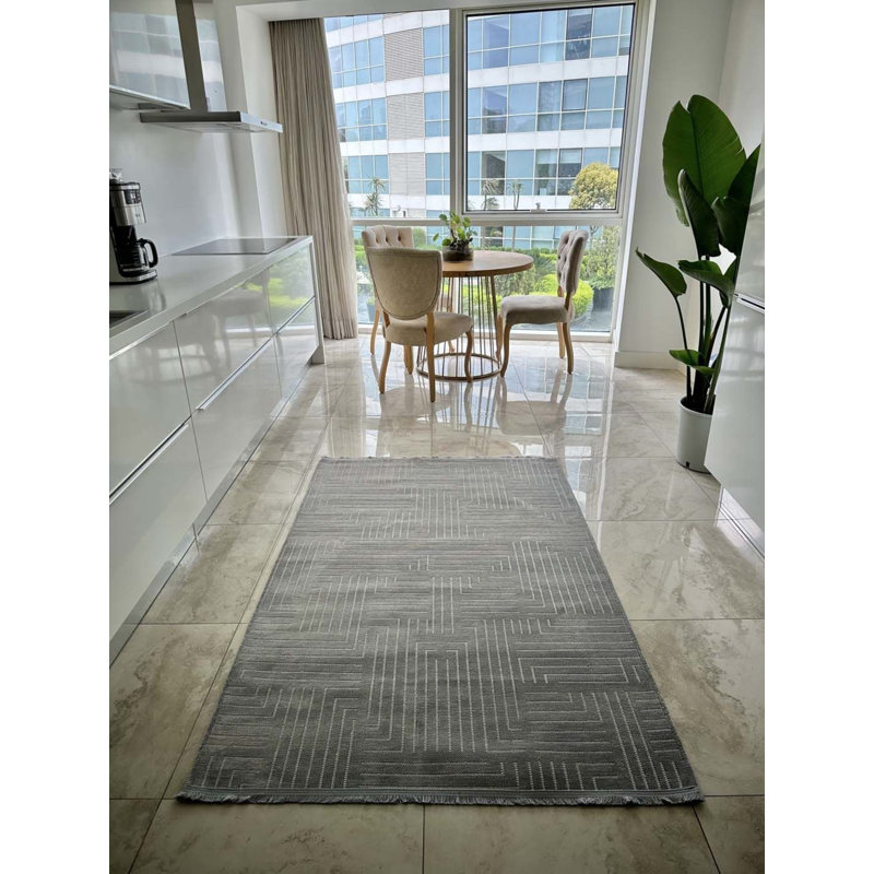 Tapis gris en polyester à motif géométrique Lann, Rectangle 3 pi 11 po x 11 pi 6 po